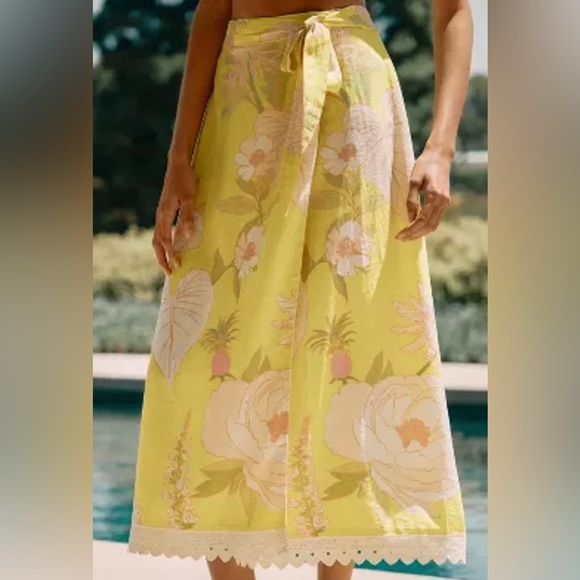 Farm Rio Garden Linen Blend Wrap Skirt, Size L - Picture 2 of 14